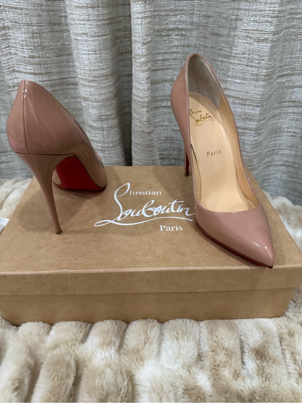 Christian Louboutin Nude Patent Pigalle 100mm Pointed-Toe Pumps